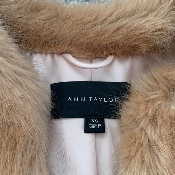 ANN TAYLOR Caramel Tan Brown fur coat XS 0 2 4 winter lady elegant - Picture 9 of 12